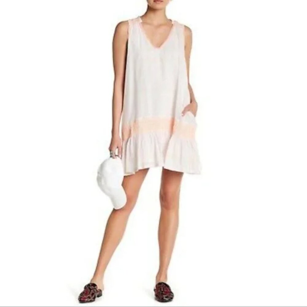 Free People Run With Me Mini Dress / Tunic Ivory Neon Orange Pink Boho